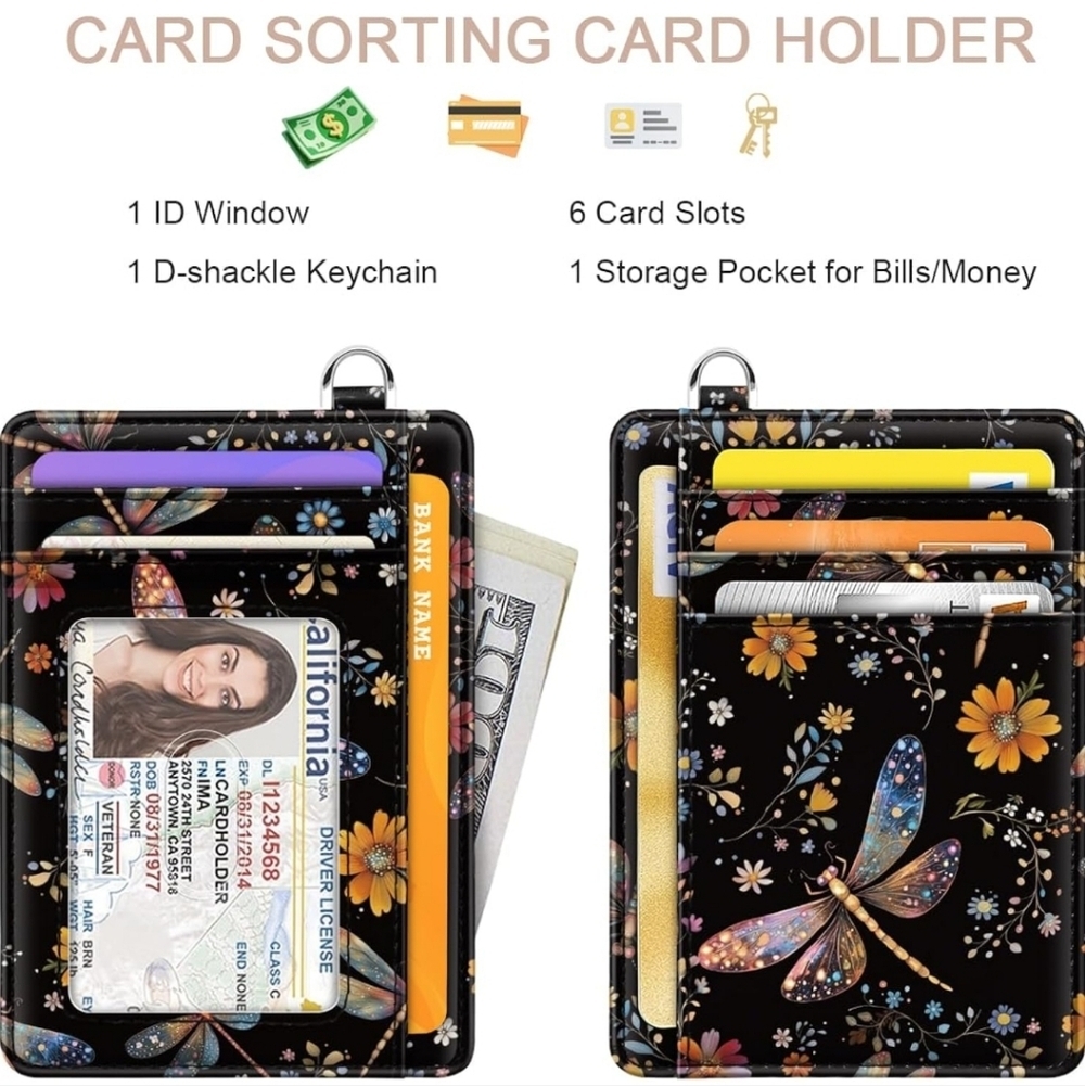 Floral Dragonfly Card Holder Wallet